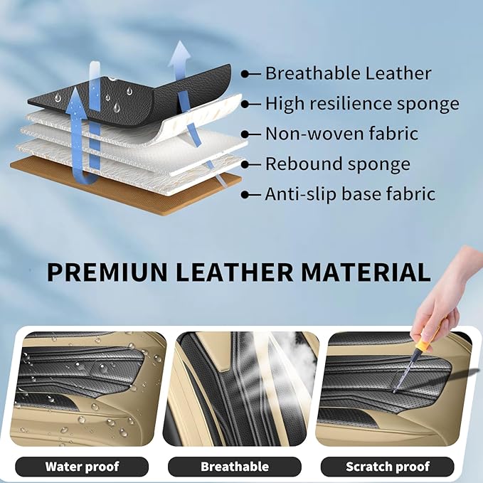 Fit Frontier Car Seat Covers Premium Leather for Nissan Frontier 2009-2025 2026. Waterproof， Breathable, Scratch-Resistant & All-Weather Seat Cushion Protector（Front Seat,Beige&Black