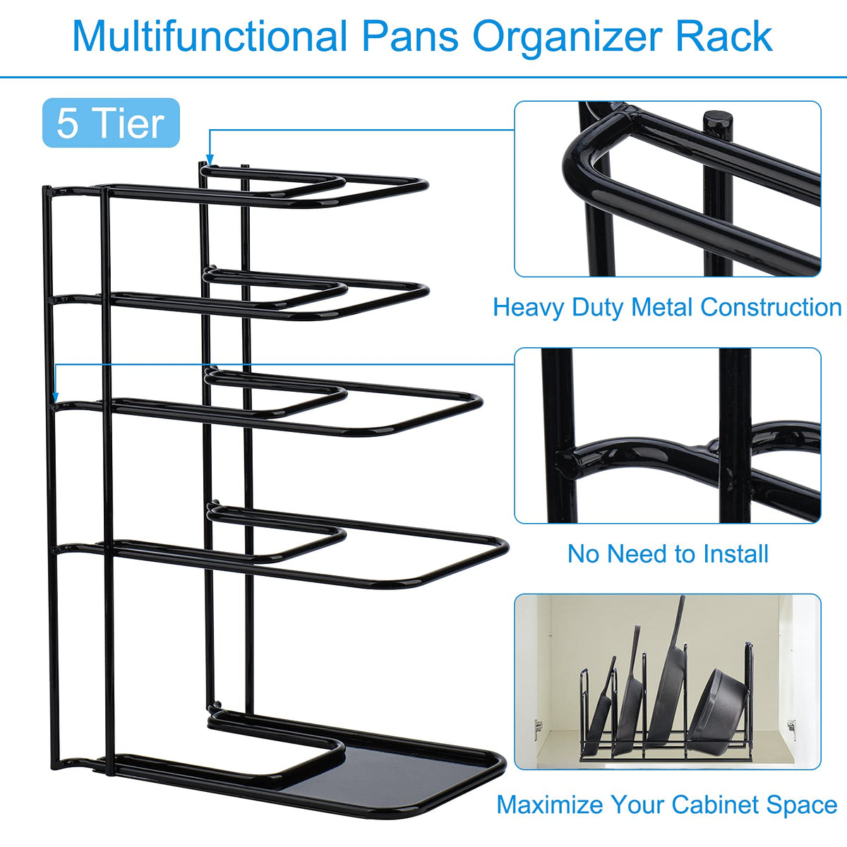 Toplife Heavy Duty Pan Organizer,5 Tier Storage Rack for Cast Iron Skillets