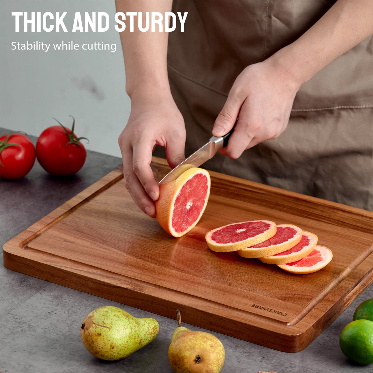 OAKSWARE 16.5" x 13" Acacia Wood Cutting Board, Kitchen Prep Station