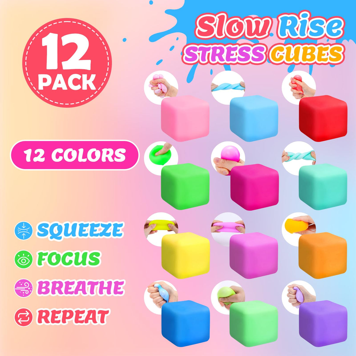 VISCOO 12 Pack Slow Rising Stress Cube, Stress Balls Fidget Squishy Toys