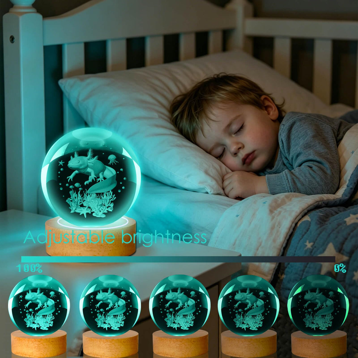 LINSINA Dragon Lamp, 3.15in 16 Colors Crystal Ball Night Light with Wooden Base and Remote Control, Birthday Gift and Dragon Gifts for Women Men Kids (New Axolotl)