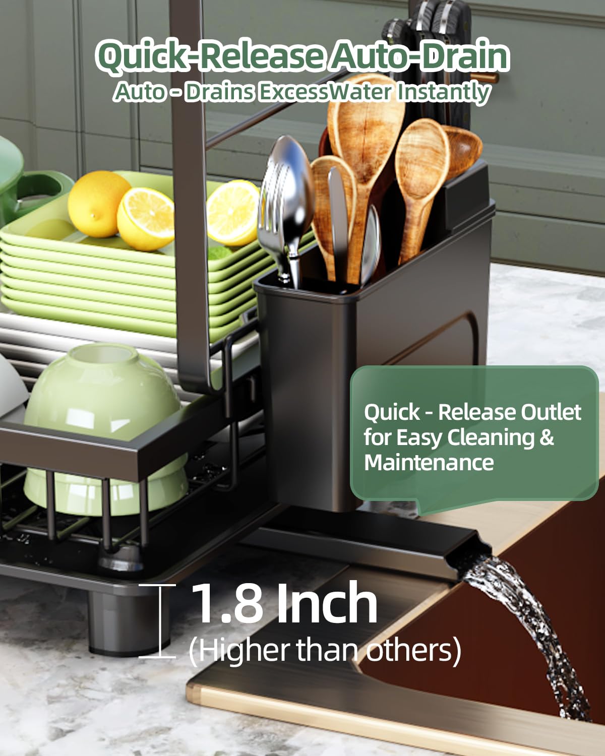 Nfnoyp 2-Tier Dish Drying Rack for Kitchen Counter, Space-Saving, Black