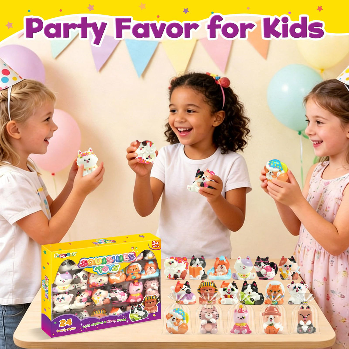 FUNNYB&G Cat Squishy Toys for Kids - 24 Pack Squishies Toy Party Favors