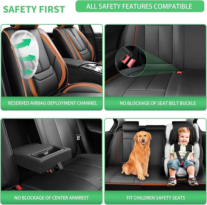 Fit Kona Car Seat Covers for Hyundai Kona 2018-2024 2025 2026 -Upgraded Premium Waterproof & Breathable Leather,Airbag Compatible,All-Weather Seat Cushion Protector,Full Set,Black-Brown