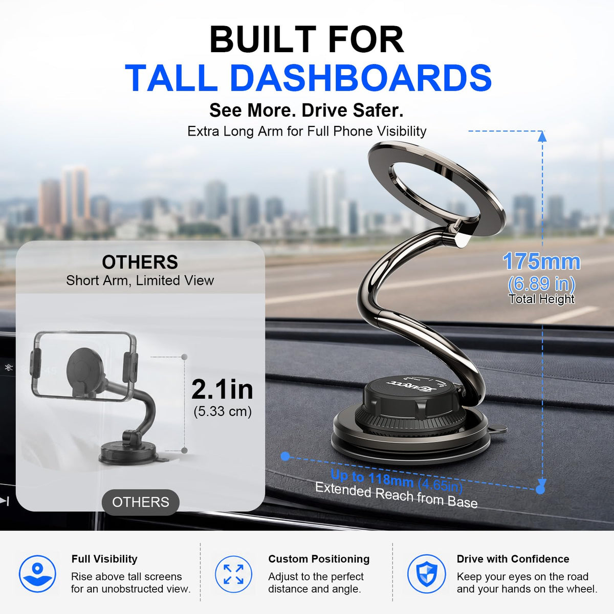 LCARCCC MagSafe Phone Mount, 175mm Long Arm Dashboard Holder