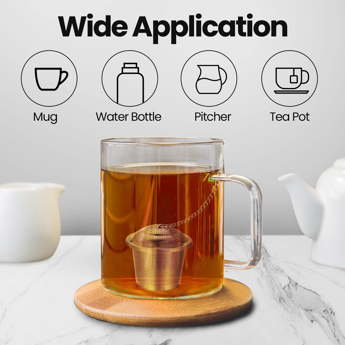 Zopeal 9 Pcs Tea Infuser Stainless Steel Strainer with Chain, Medium