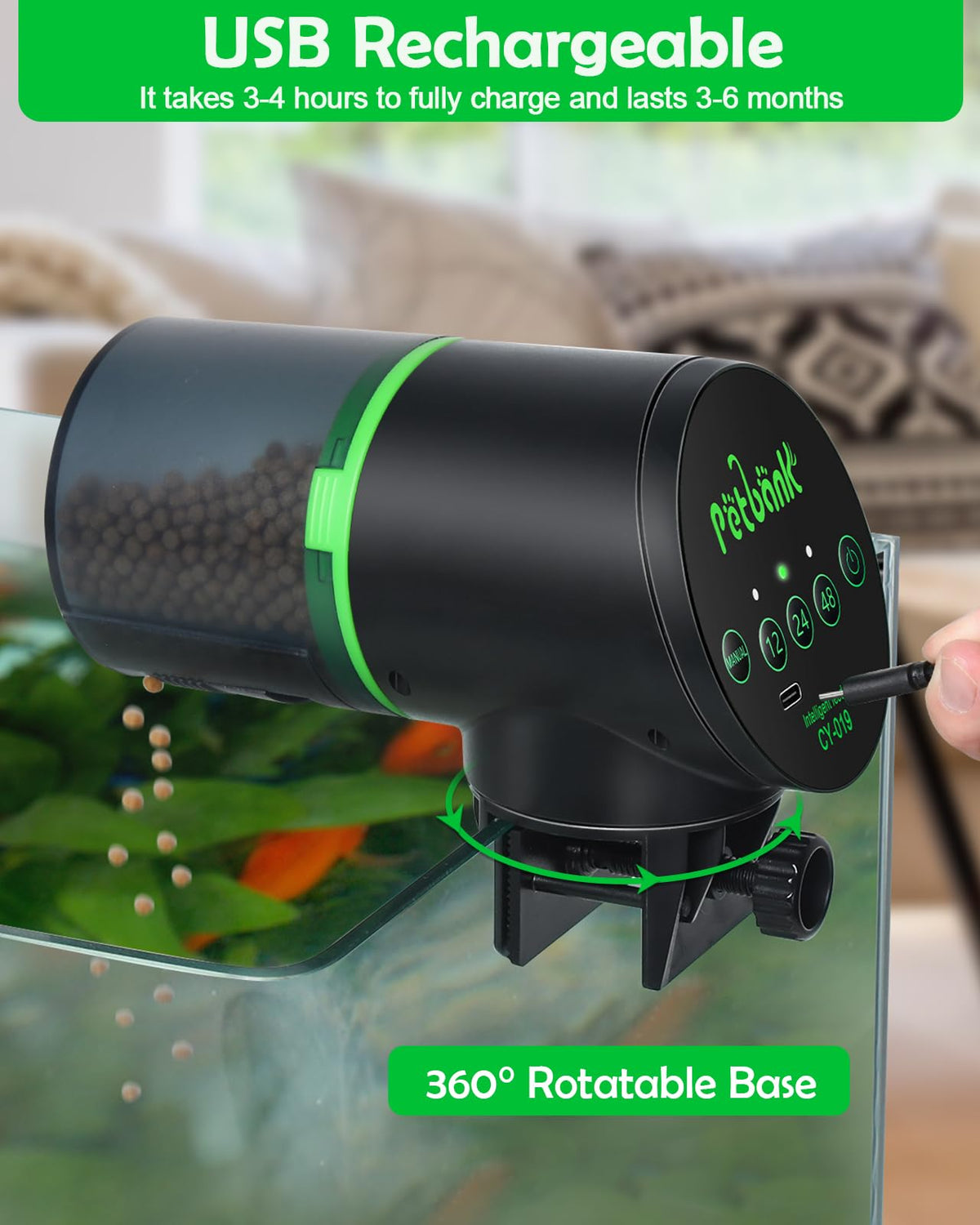 Petbank Automatic Fish Feeder for Aquarium Easy Setup & 12/24/48H Interval