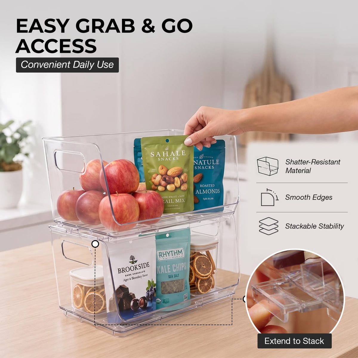 ClearSpace Stackable Storage Bins, Front Pantry Organizer, Small, 2 Pack