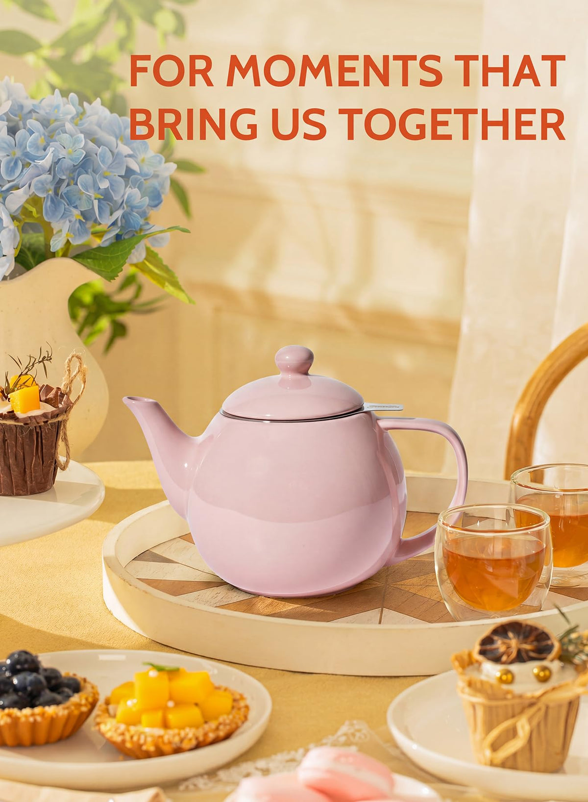 Sweese Porcelain Teapot 27 oz with Infuser for Loose Leaf Tea, Pink