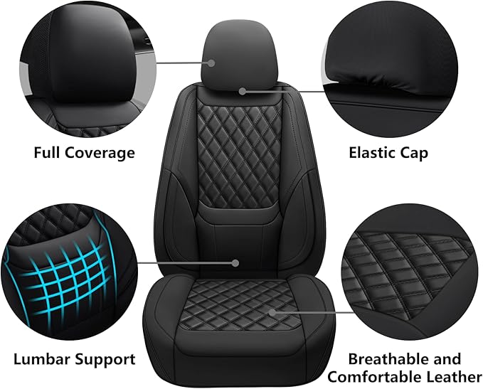 Car Seat Covers Front Pair,Universal Fit for Cars,SUVs,Trucks,and Sedans,Faux Leather Car Seat Cushion Compatible with Airbags,Waterproof Car Seat Protector,Black