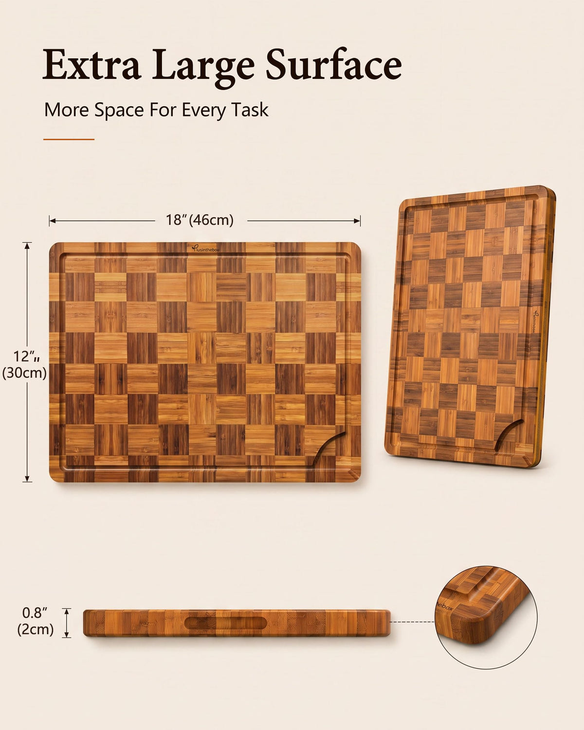 Checkered Cutting Board,18" x 12" X-Large Bamboo Cutting Board for Kitchen