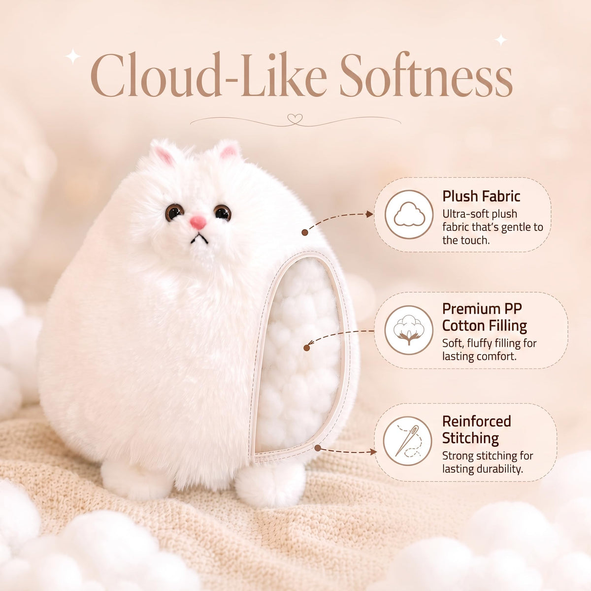 Winsterch 10-Inch White Cat Plush Toy, Soft Fluffy Stuffed Animal for Girls