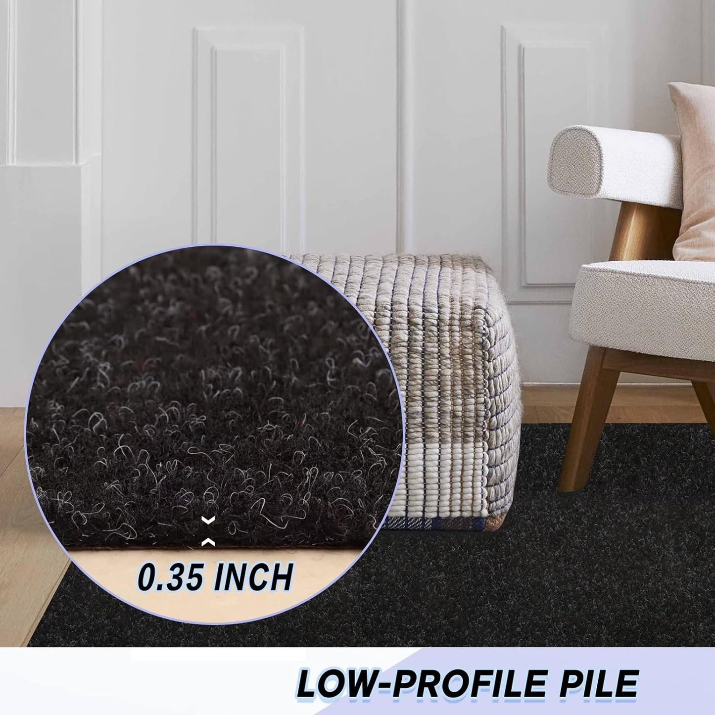 Custom Size Backed Non-Slip Area Rugs Runner, Easy Clean, Waterproof Runner Rugs for Hallway Entryway, Kitchen, Laundry, 4FT x 41FT, Black