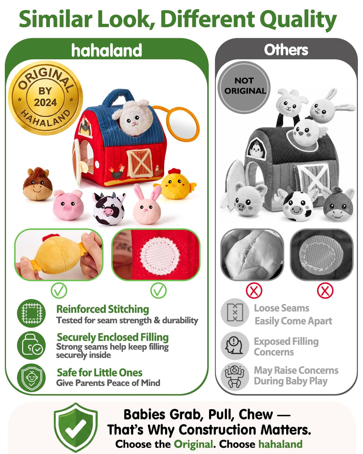 hahaland Baby Toys 6-12 Months - Surprise Barn Stuffed Farm Animals Plush