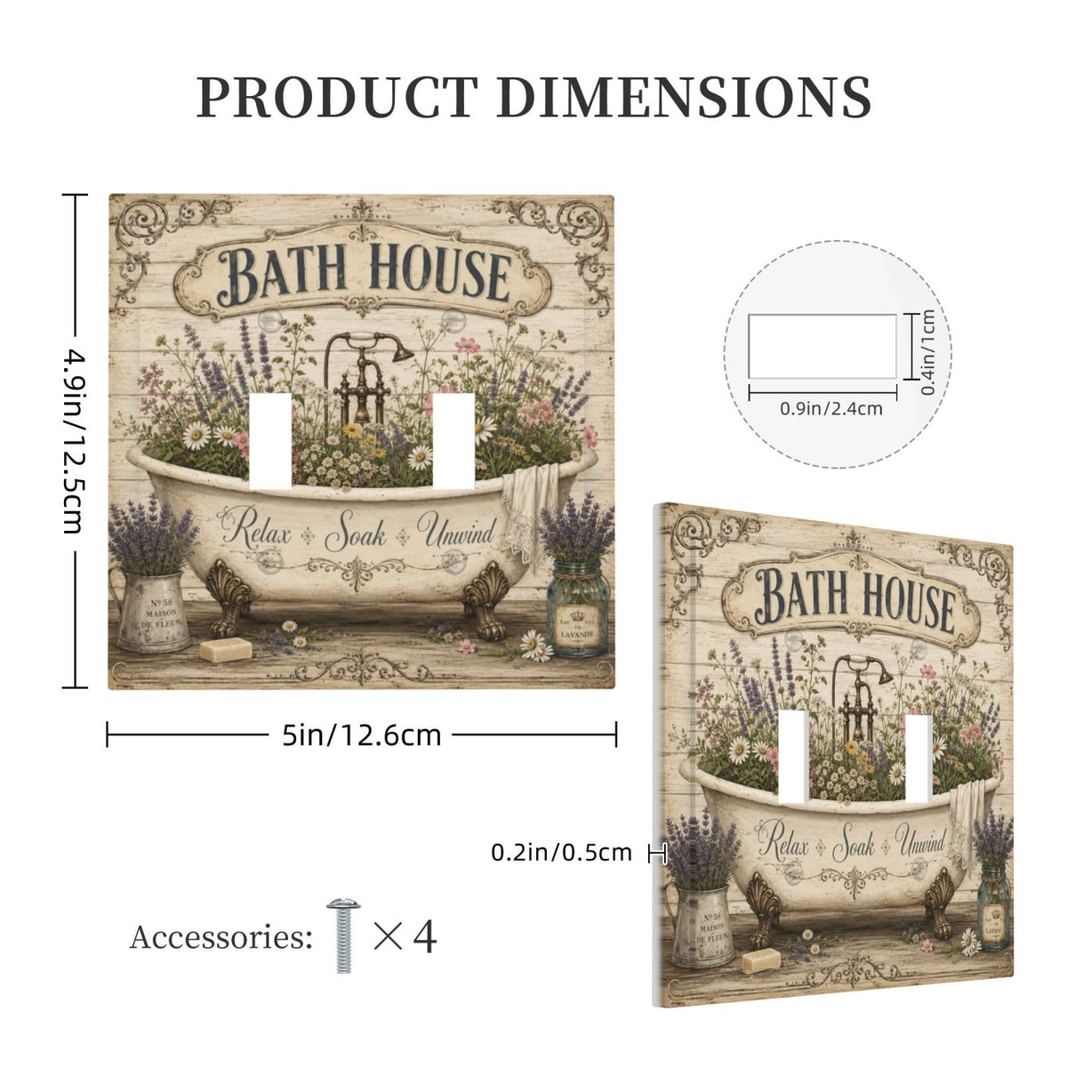 VBHUYG Decorative Light Switch Cover Plate Rustic Clawfoot Tub with Lavender Wildflowers 2 Gang Outlet Covers Double Toggle Wall Plates for Electrical Switch Plate Covers Faceplate for Home Decor