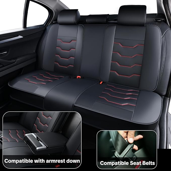 Car Seat Cover Full Set Sets, Universal Car Seat Covers for Cars, Premium Waterproof Leather, Protect & Upgrade Car Interior, Compatible with Airbags, Easy to Install & Clean Up