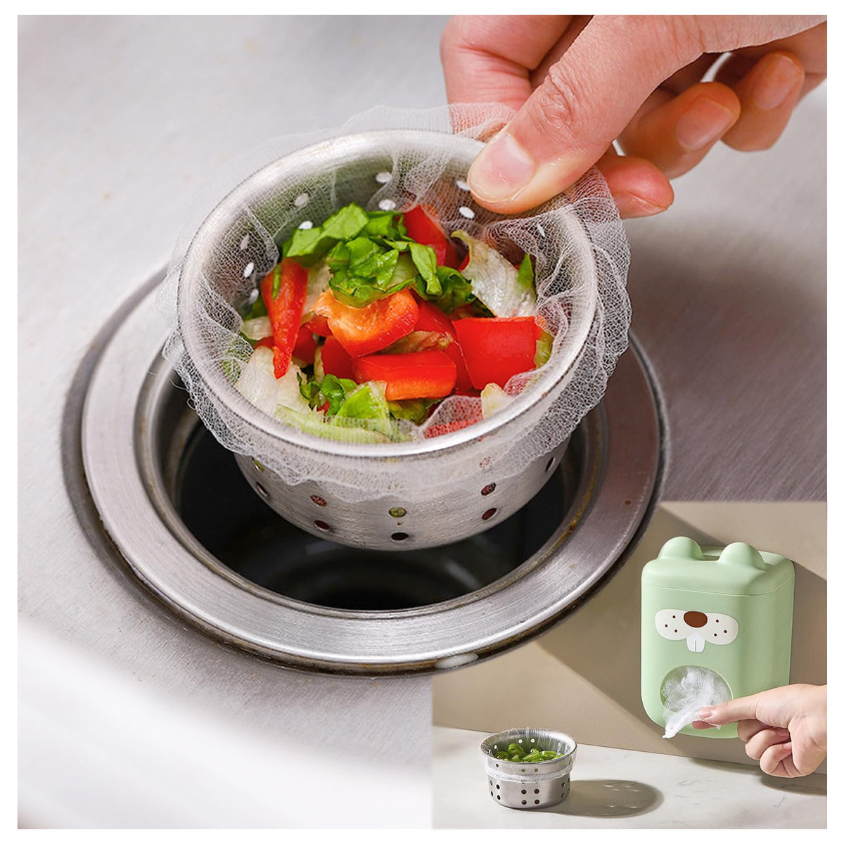 300 Filter Net Bags for Sink Drain Strainer with Storage & Dispenser Box