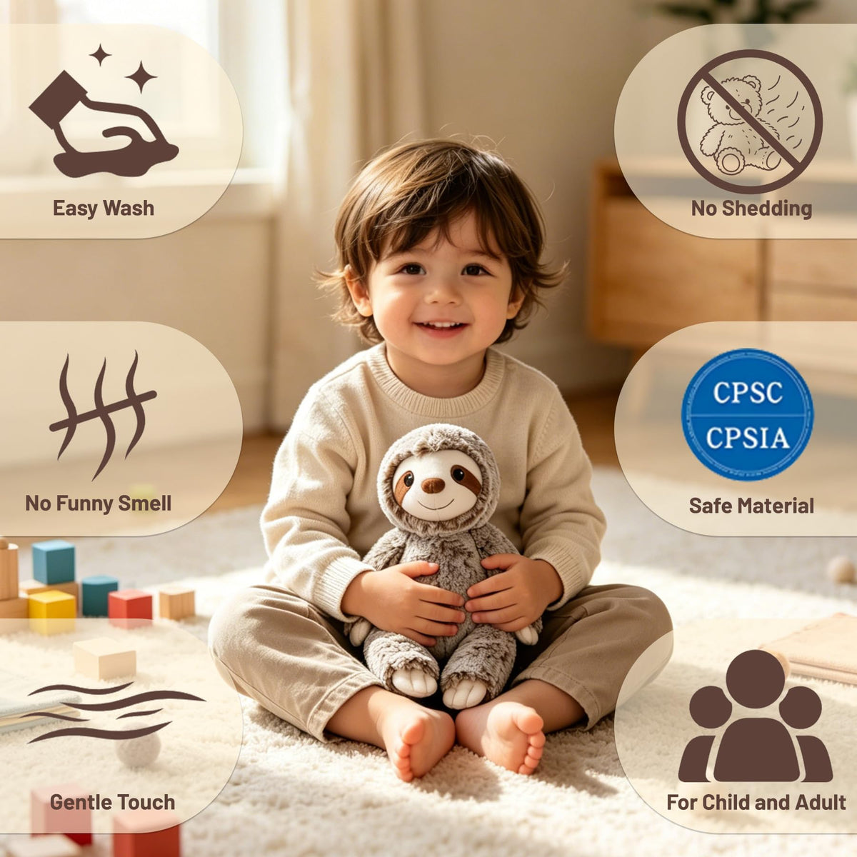 JUSTQUNSEEN Sloth Stuffed Animal Plush 8.6" Cute Soft Plushies for Kids Adults Anxiety Relief Home Decor Birthday Gift