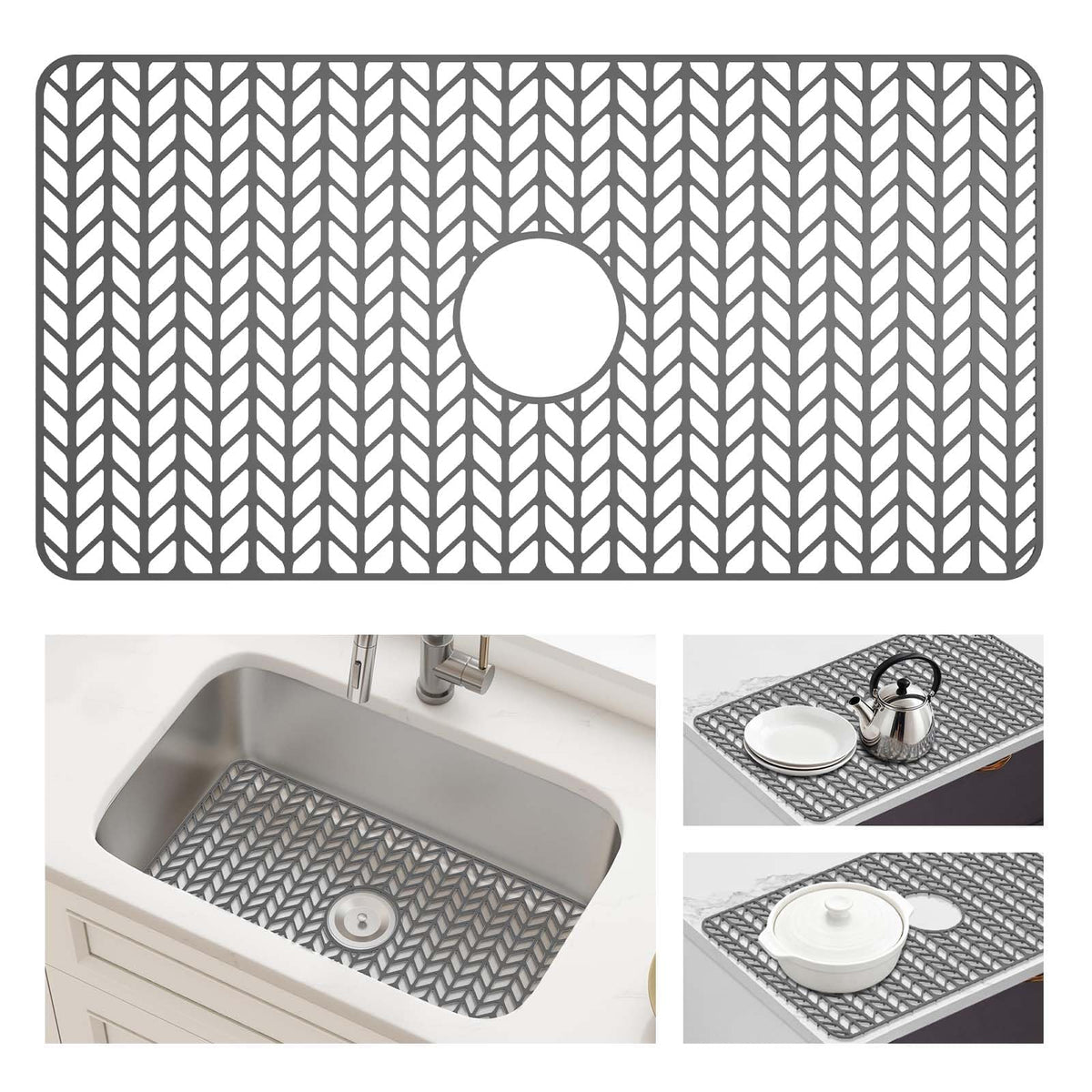 AWOKE Silicone Sink Protectors for Kitchen Sink, 30" x 16" Center Drain