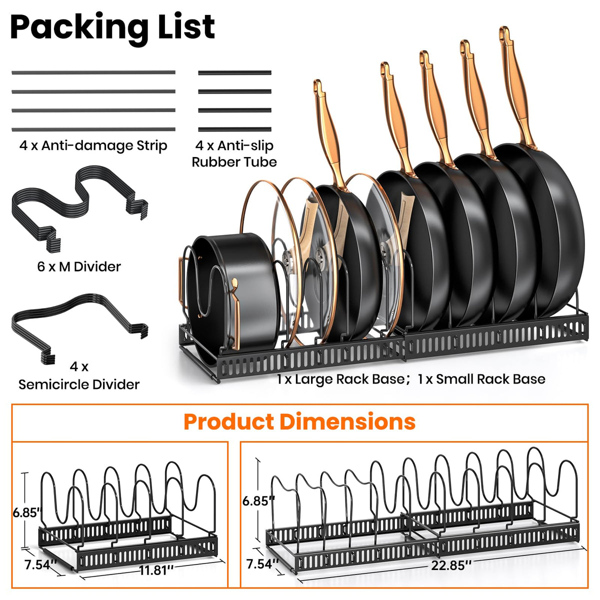 MUDEELA Expandable Pot Pan Lid Organizers inside Cabinet, 10 Divider-Black