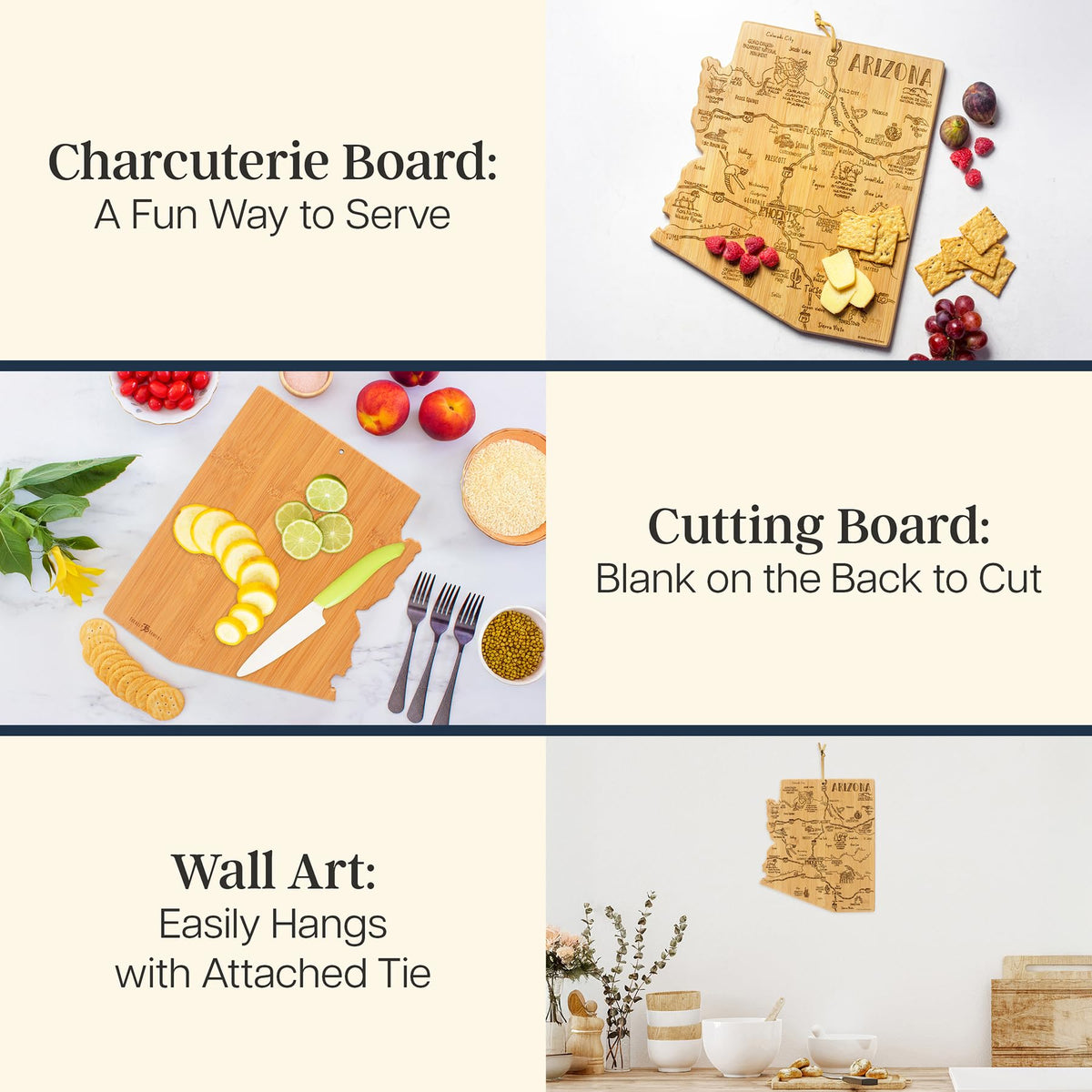 Totally Bamboo Destination Arizona State Shaped Cutting Board