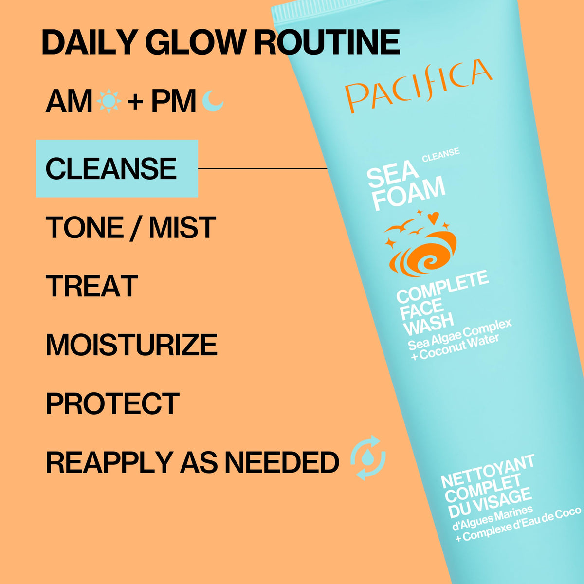Pacifica Beauty Sea Foam Complete Face Wash Set, Skincare, Daily Gentle Facial Cleanser, Makeup Remover, Coconut Water, Sea Algae Complex, Sulfate & Paraben Free, Vegan, 5 fl oz (2 Pack)