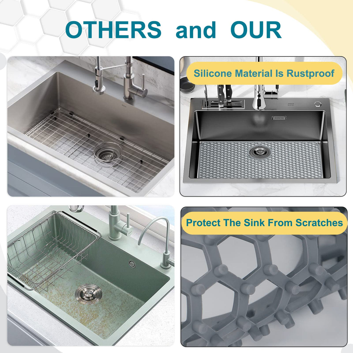 Bestjing Silicone Sink Protectors for Kitchen Sink-26"x 14" Rear Drain