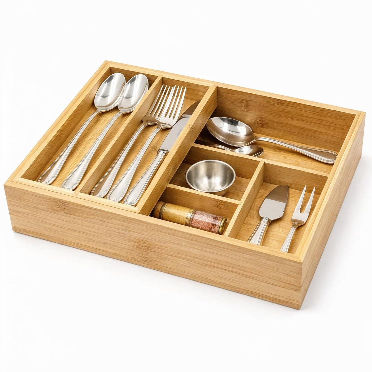 Bamboo 2-Tier Utensil Organizer for Kitchen Drawer Modular Pantry Organizer
