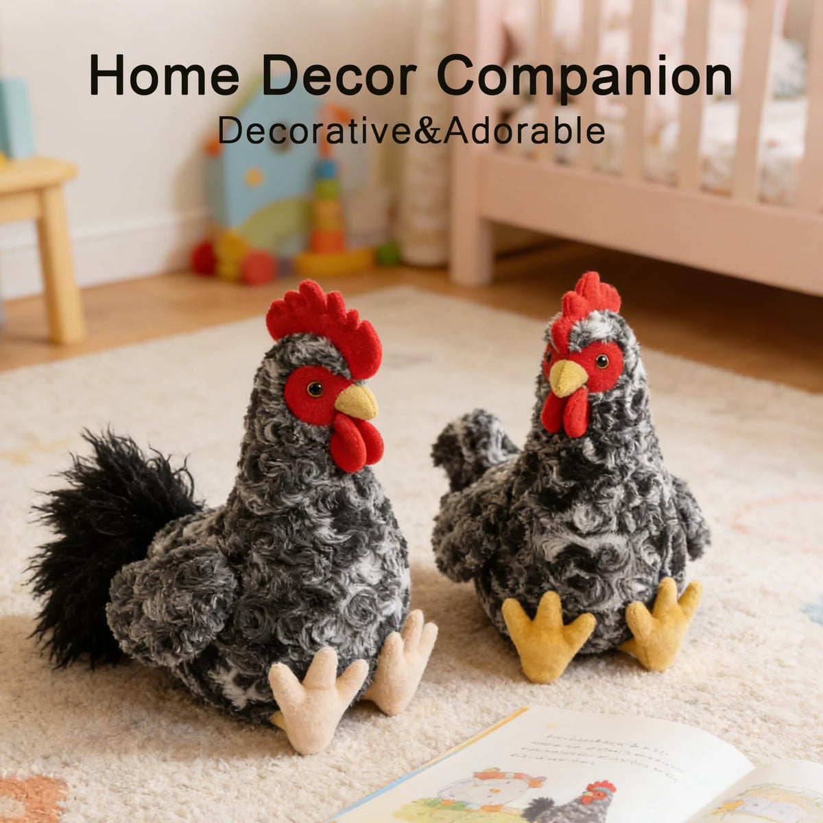 JUSTQUNSEEN Realistic Chicken Stuffed Animal for Kids and Adults Soft Cute Chick Farm Animal Plush Toy Decor/Cuddle Toy for Christmas/Easter/Birthday Gifts (Barred Rooster)