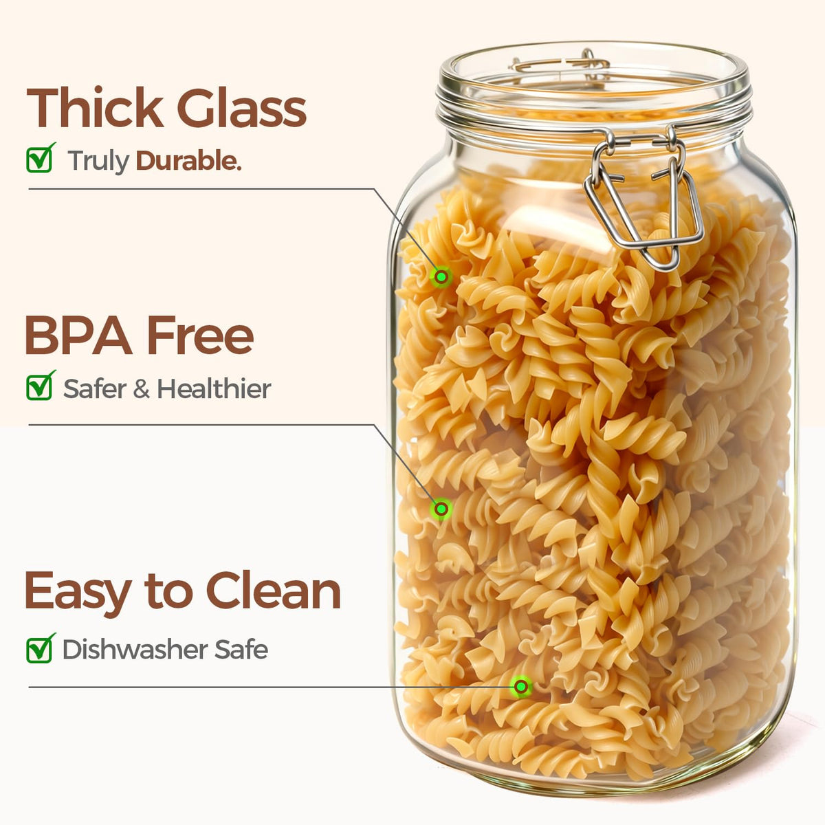 ComSaf Large Square Glass Jars with Airtight Lids 78 oz 3 Pack Wide Mouth