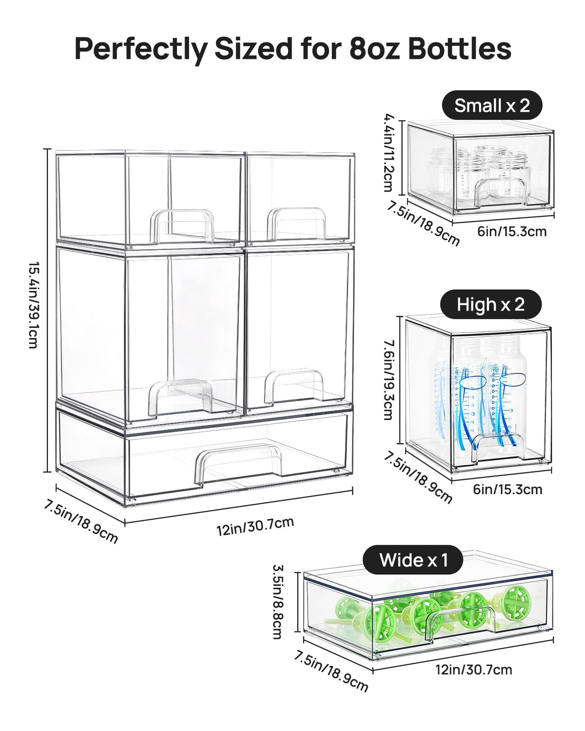 Vtopmart Clear Stackable Storage Drawers Set of 5, Plastic Organizer Bins