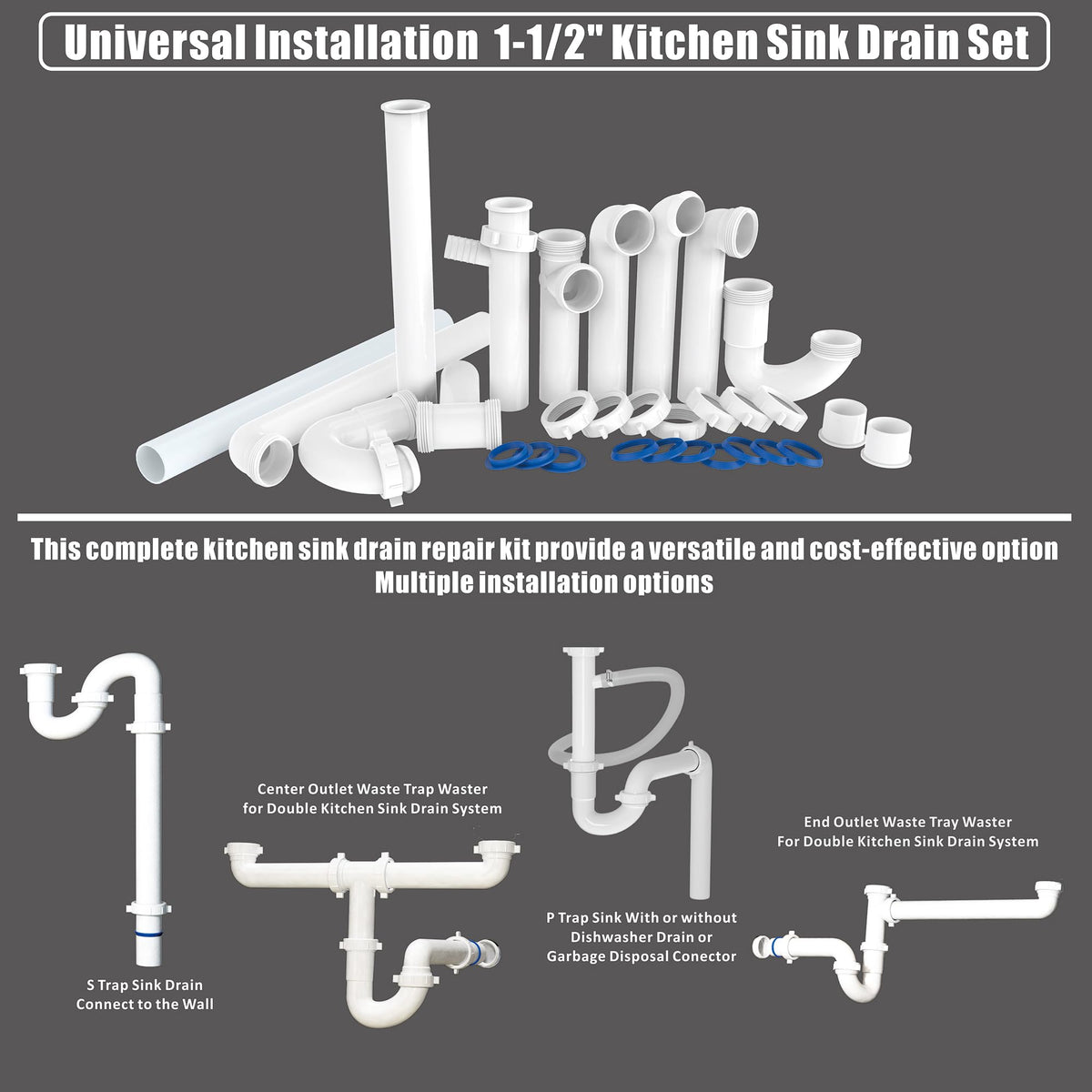 Kitchen Sink Drain Kit,1-1/2" Sink Drain Plumbing Kit,P-Trap Replacement
