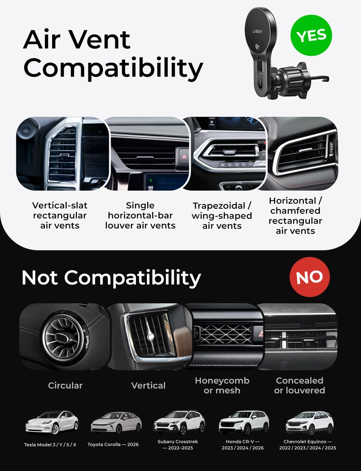 LISEN for Qi2.2 25W MagSafe Car Mount Charger for iPhone 18 Pro Max, Car Vent Magnetic Car Charger Stable Qi2 Wireless Charging Car Charger Mount Holder,Car Mount,Car Vent Mount for iPhone 18 17 16