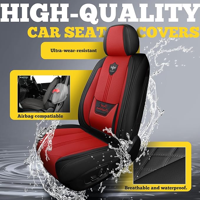 LINGVIDO Car Seat Covers Full Set (5 Seats) - Premium Perforated Nappa Leather, Waterproof Shield, Omni-Adapt Fit SUVs Sedans, Ultimate Family & Pet Protection