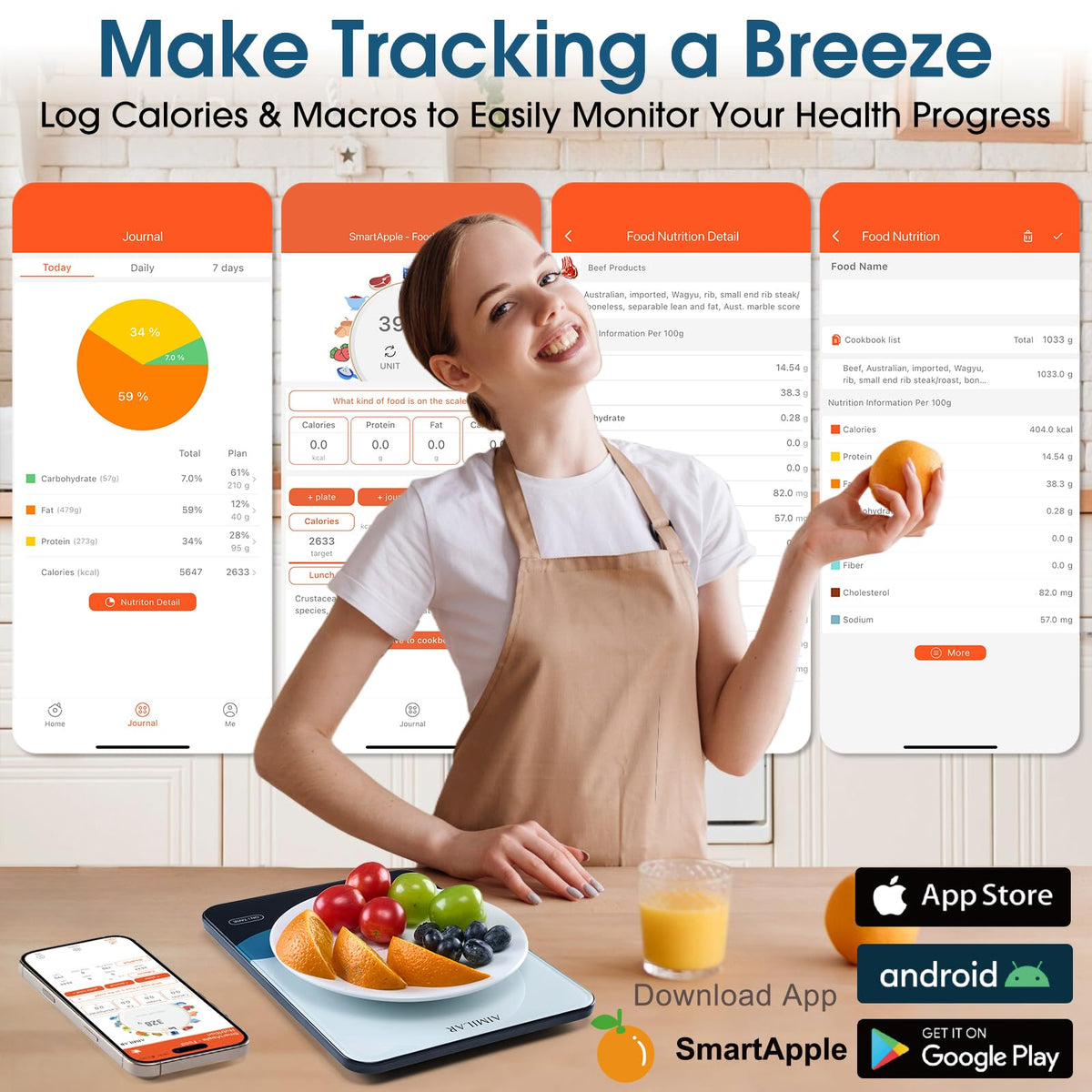 AIMILAR Bluetooth Smart Kitchen Scale 10kg/22lb - Nutrition Food Scale with App Calorie & Macro Tracker, 19+ Nutrients Analysis, USB-C Rechargeable, Tempered Glass, LED Display