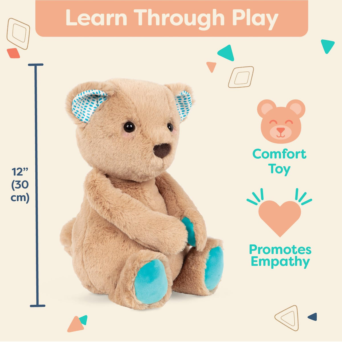 B. toys Plush Teddy Bear, Cara-Mellow Bear, 12-Inch Stuffed Animal Toy