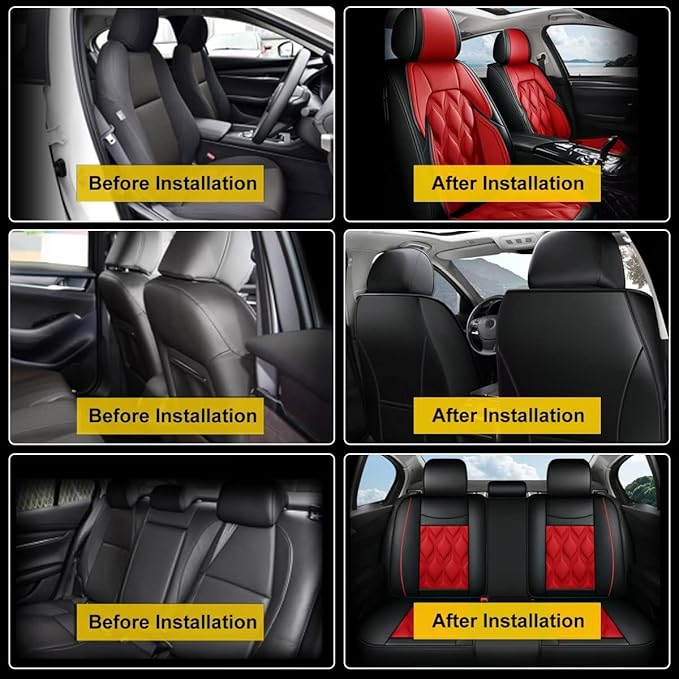 AOMSAZTO Car Seat Covers,Full Set 5 Seats Custom Fit for Subaru Crosstrek 2016-2025 2026 2023,Leather Car Seat Cover Seat Cushion Protector,Airbag Compatible Waterproof Black&Red