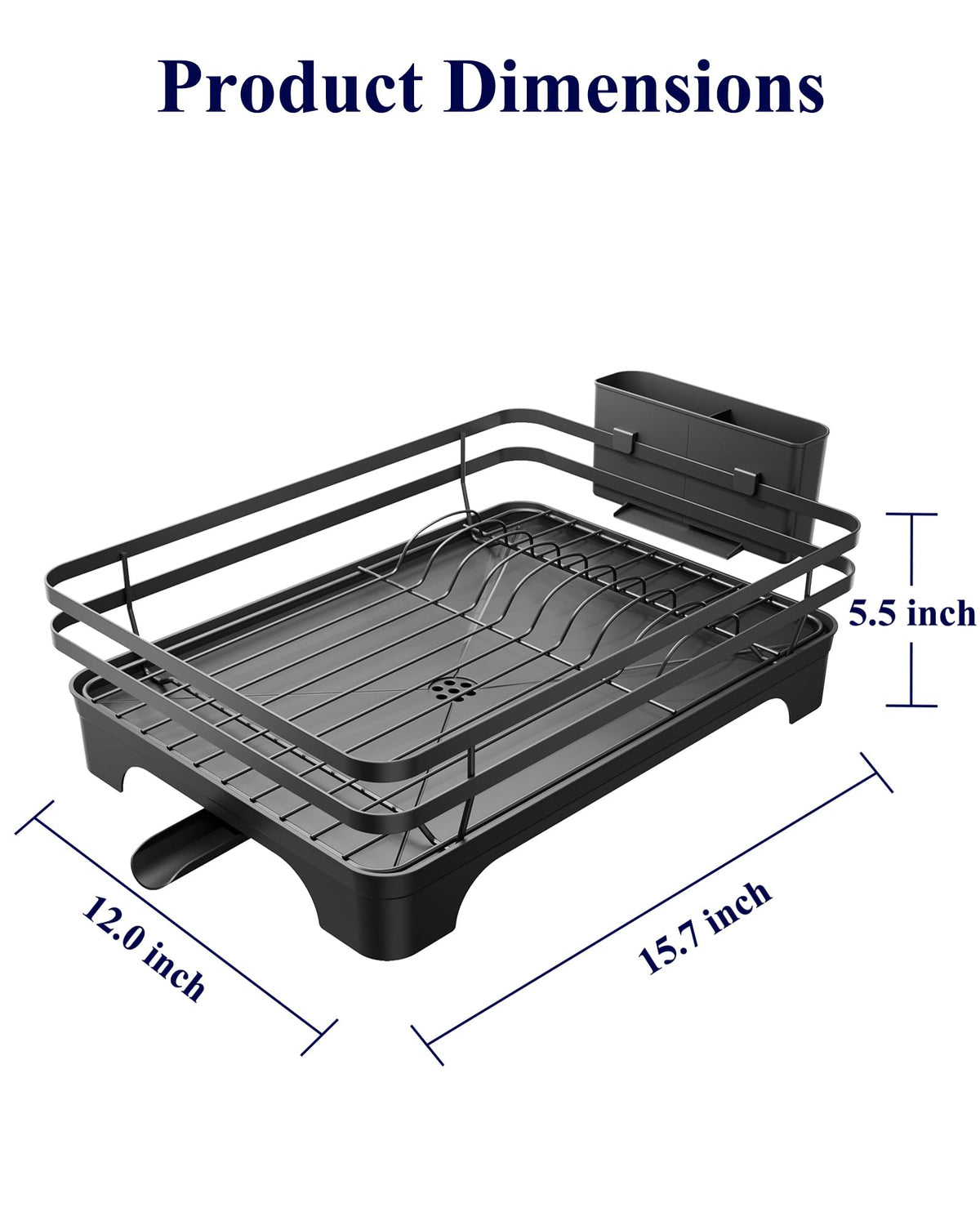 Kitsure Multi-Functional Dish Drying Rack, 15.7" x 12.0" x 5.5", Black