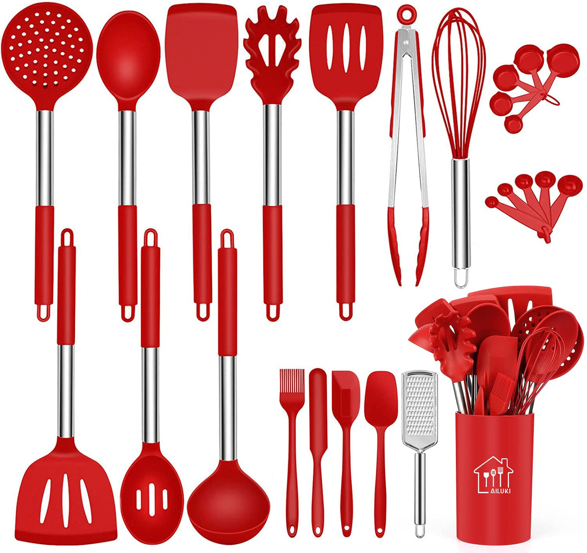 26 Pcs Kitchen Silicone Cooking Utensils Set, Red Kitchen Decor