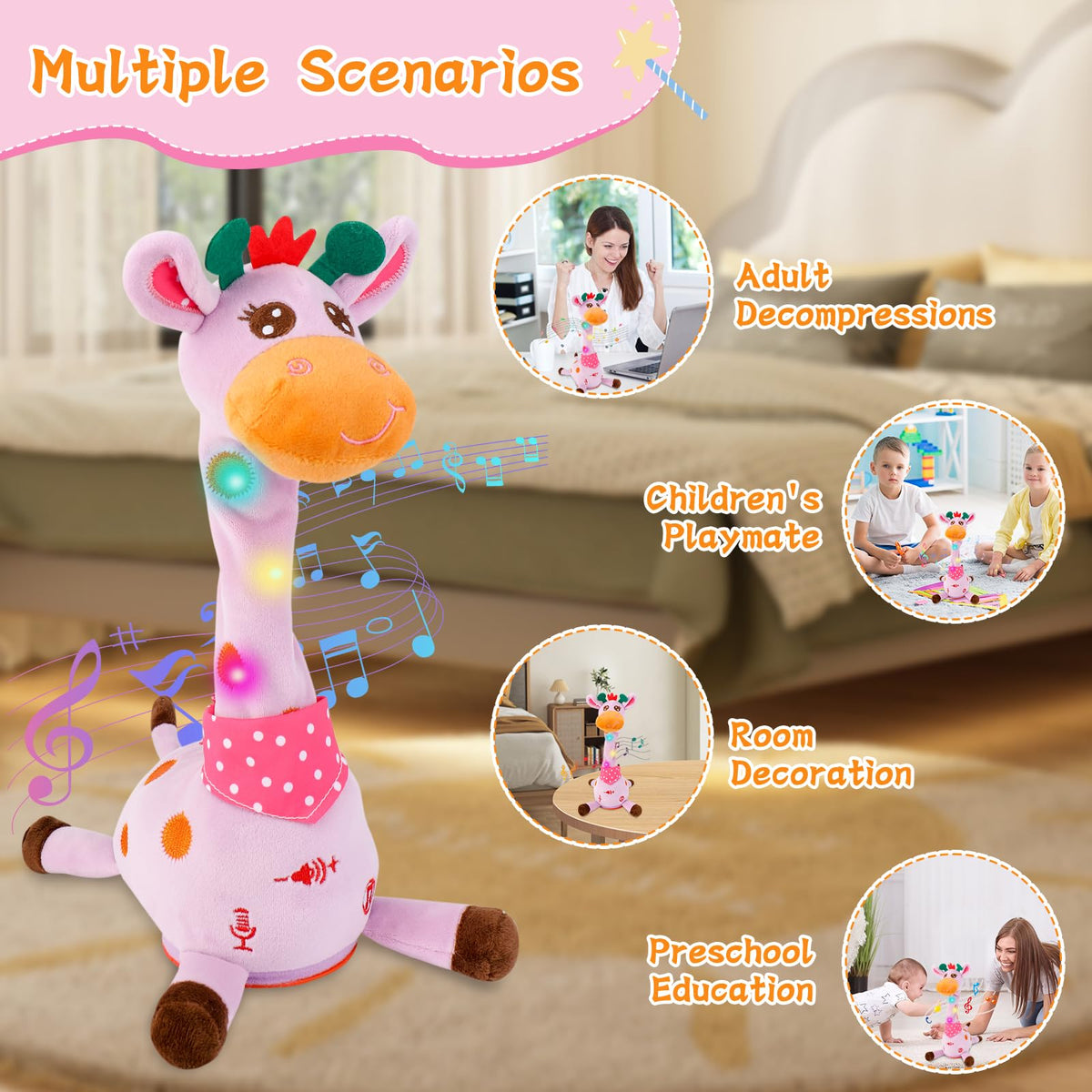 LLUKEME Dancing Talking Giraffe Toy Singing Giraffe Baby Toys, Purple