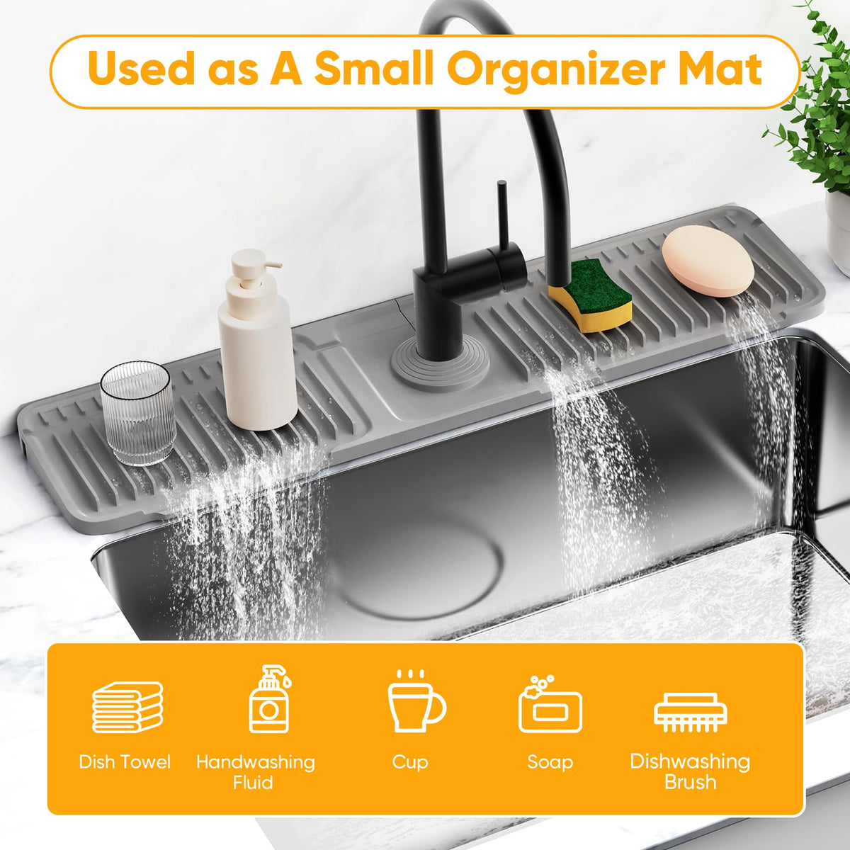 24'' Longer Faucet Mat for Kitchen Sink Water Splash Guard Behind Faucet
