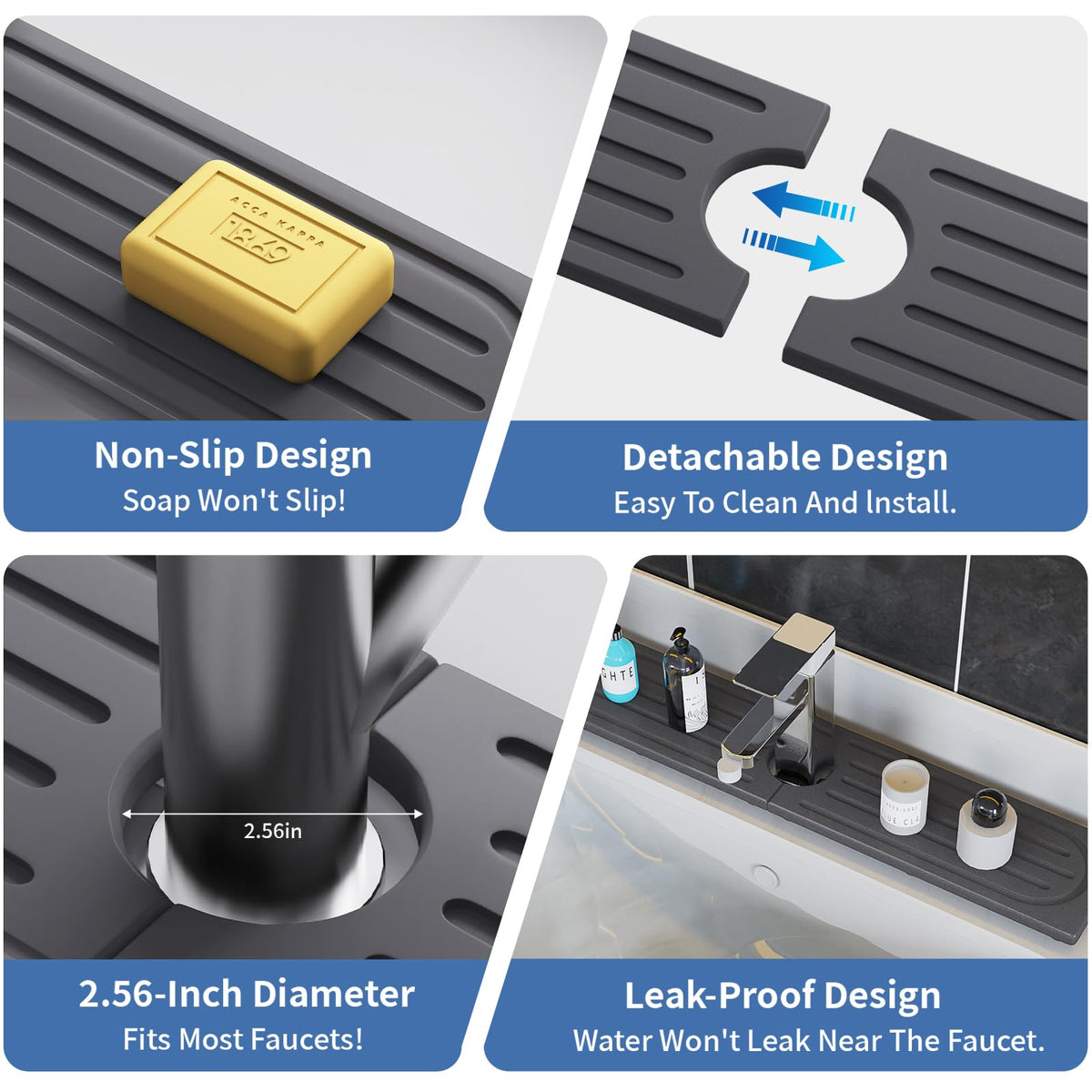 Faucet Mat for Kitchen Sink, Water Absorbent Kitchen Faucet Mat, Durable Sink Splash Guard with Raised Feet, Diatomite Fast Drying Kitchen Sink Faucet Mat, Bathroom Stone Drying Tray for Counter