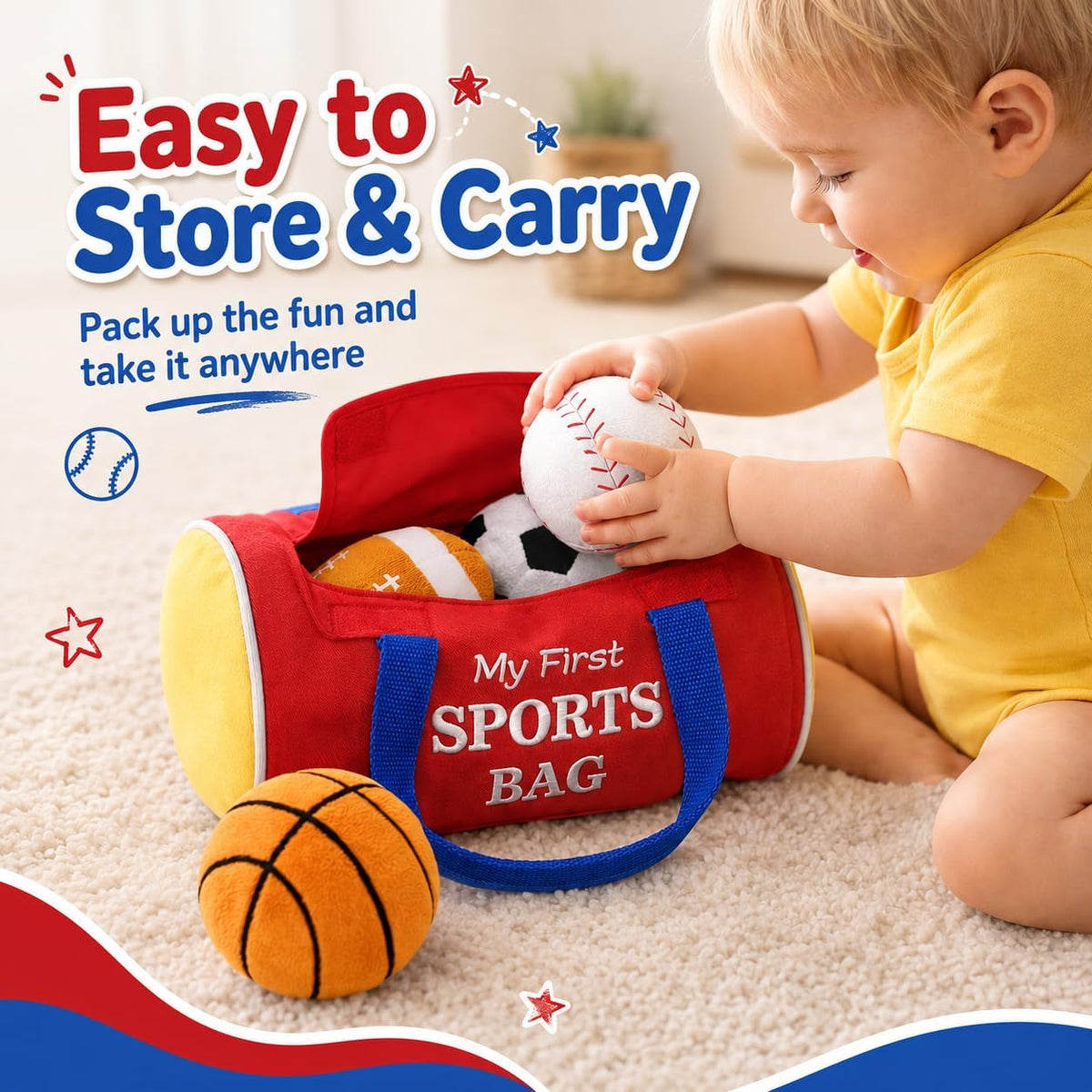 KMUYSL My First Sports Bag, Soft Sensory Balls for Baby Toys 0-12 Months