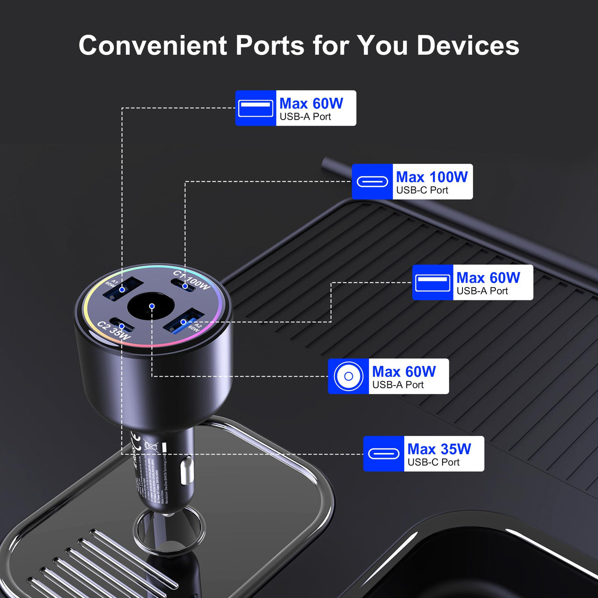 Starlink Mini Car Adapter, Stable DC 60W PD 100W+USB-A