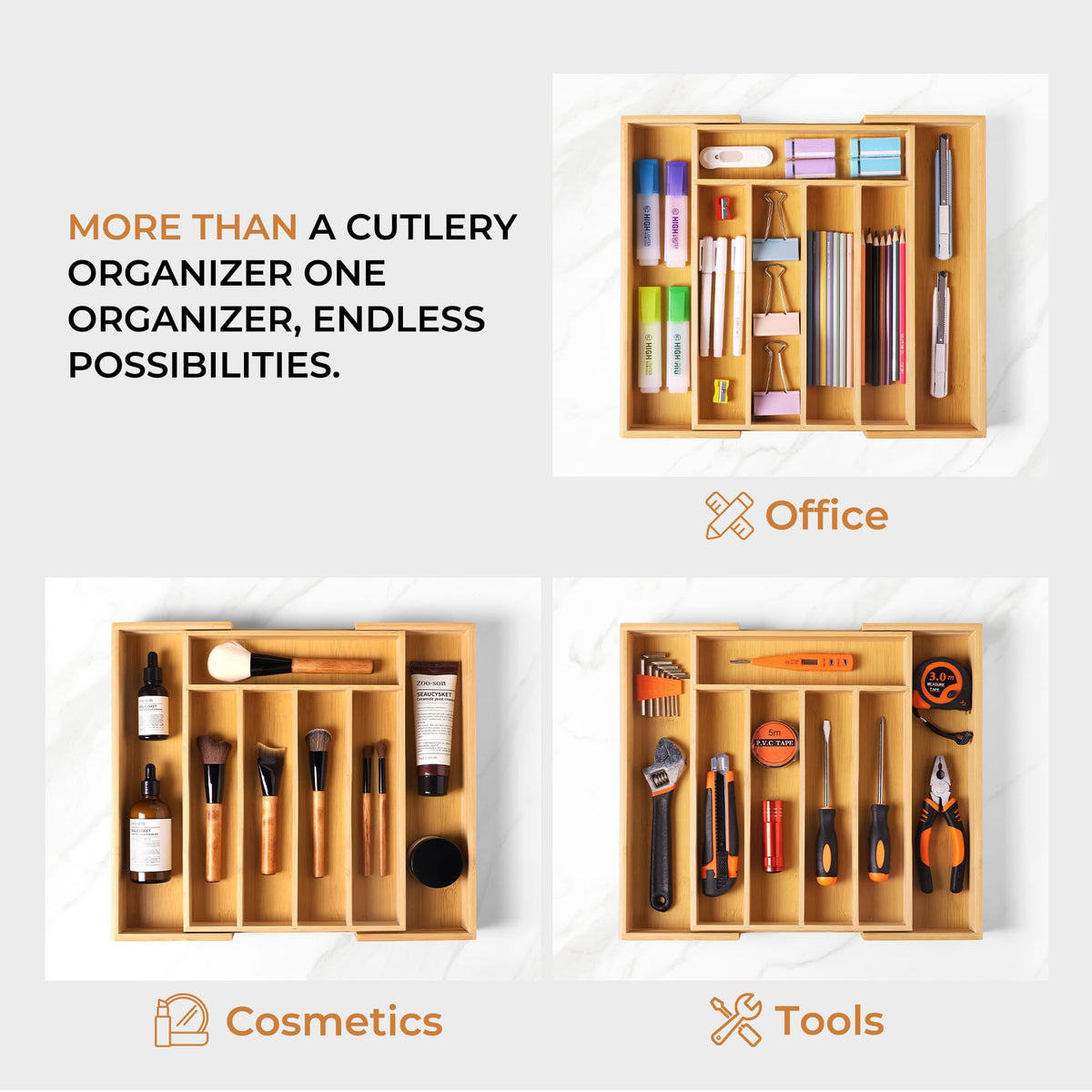 Bellsal Silverware Organizer Kitchen Drawer Organizer Expandable Bamboo Utensil Holder Cutlery Tray for Kitchen Utensil and Flatware Bedroom Office
