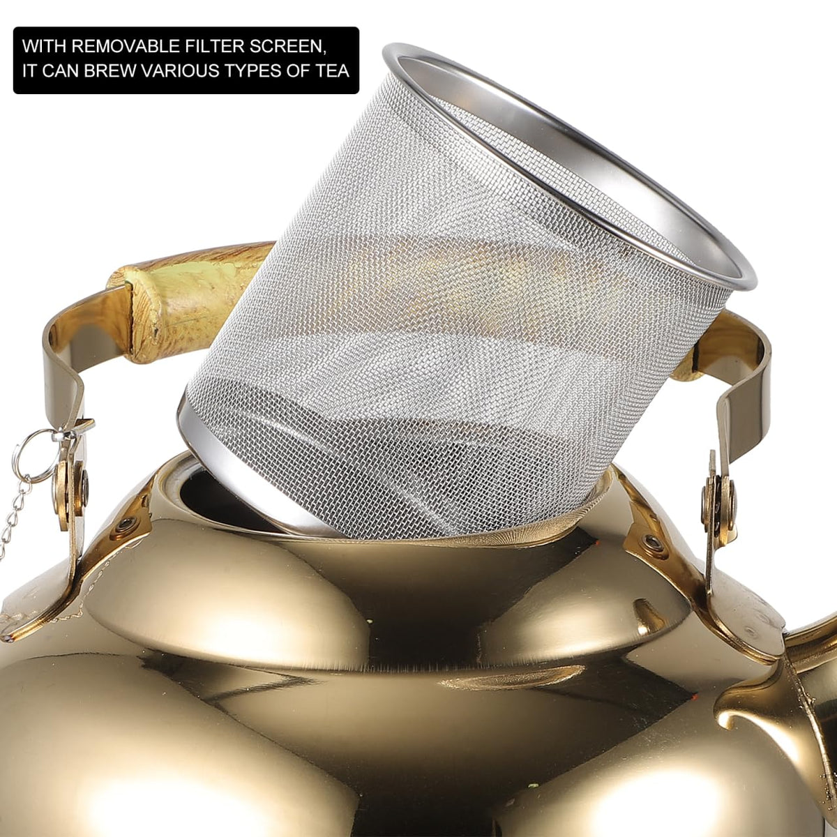 UPKOCH Stainless Steel Teapot with Strainer 2L Golden Tea Pot