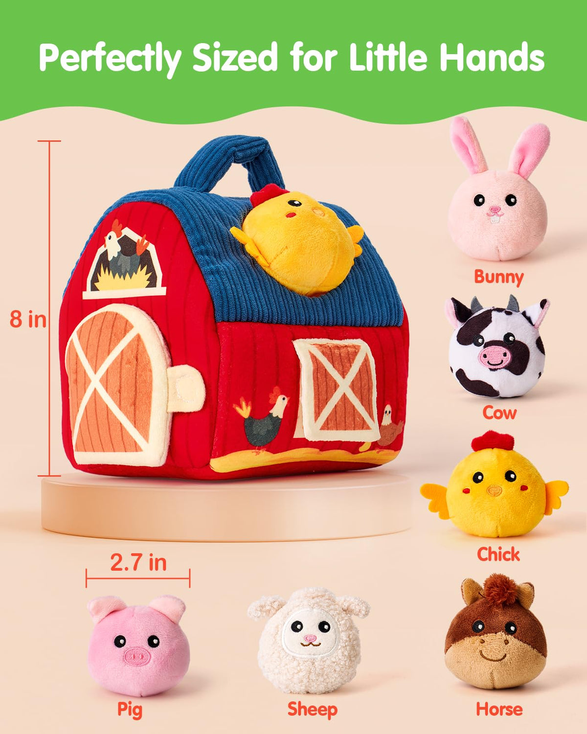 hahaland Baby Toys 6-12 Months - Surprise Barn Stuffed Farm Animals Plush