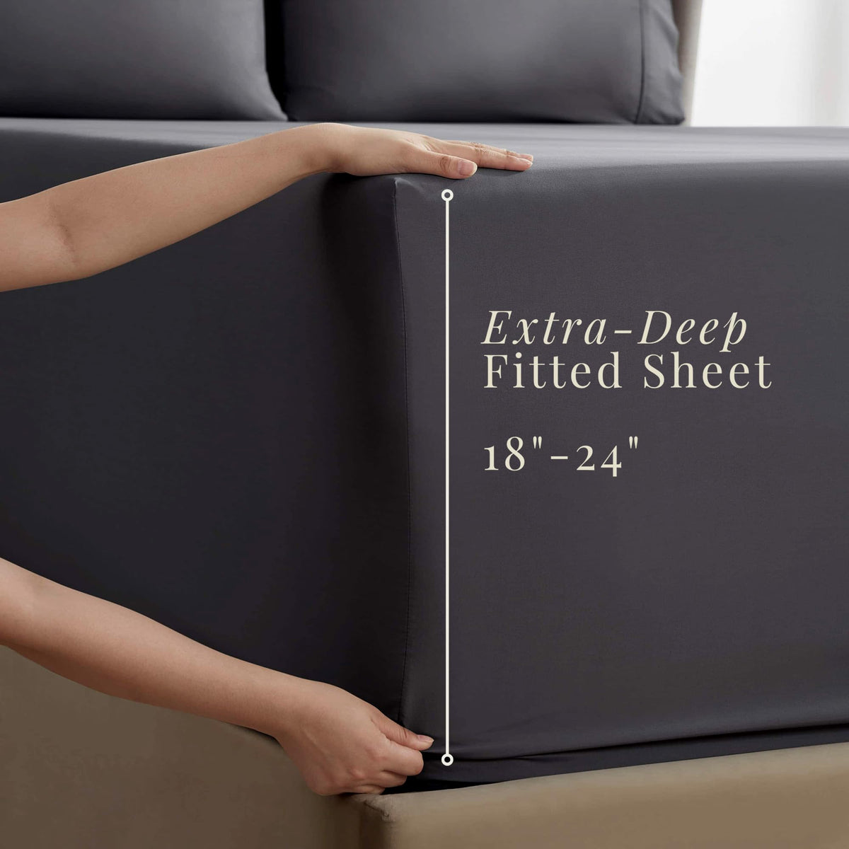 Hearth & Harbor Extra Deep Pocket King Size Sets - Fits Mattress 18-24 Inches Deep - Extra Deep Pocket Sheets - 6 Piece King Size - Grey