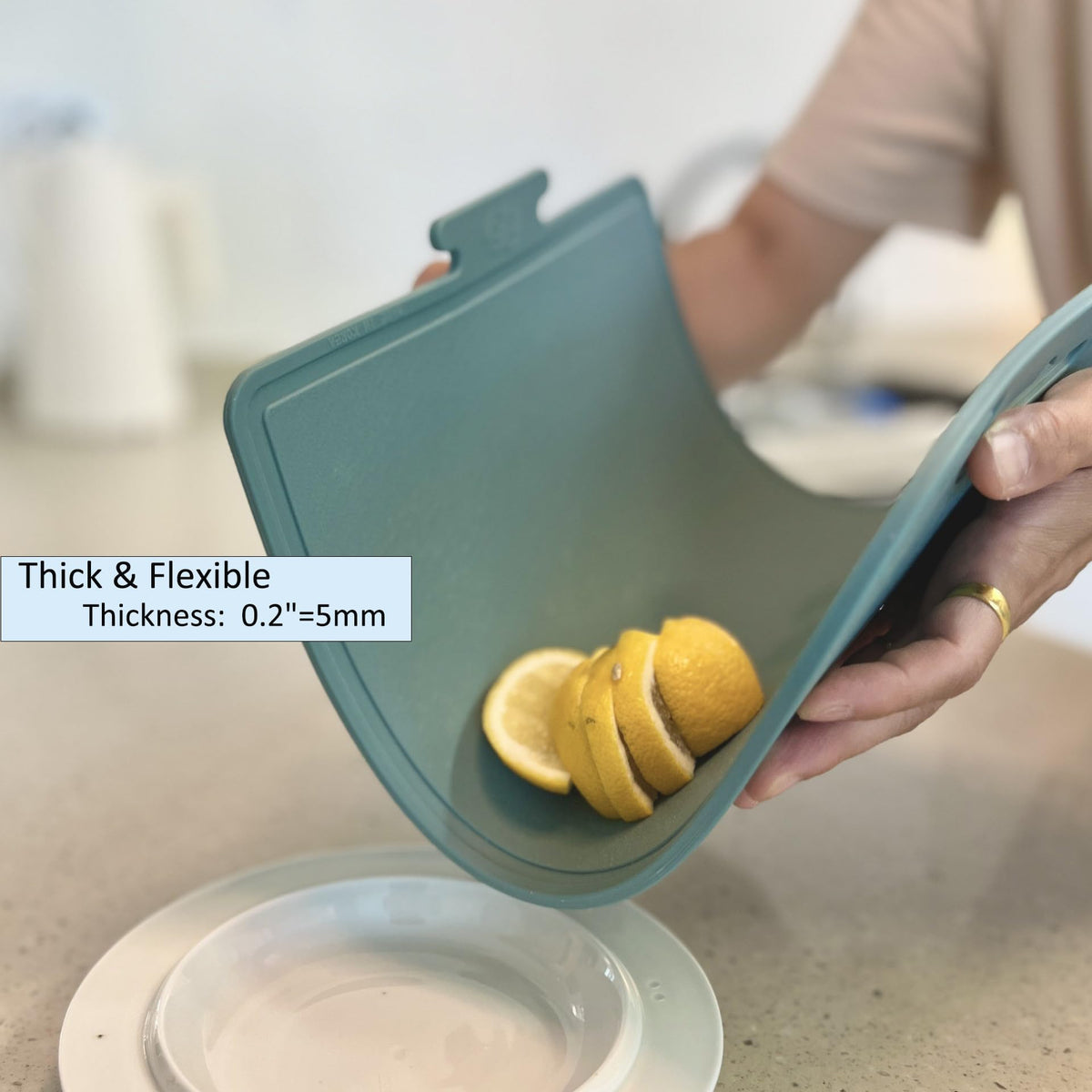 cozymomdeco Korean Made Thick Silicone Double-Sided Usable Cutting Board 14.3" x 9.7" Foldable Design Drip Groove Grip Handle Dishwasher Safe 1PCS Gift for Mom (Mint) Stocking Stuffer