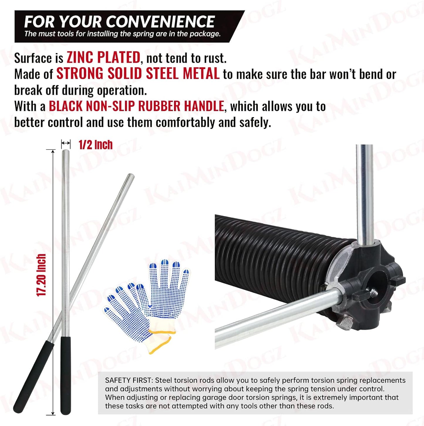 Pair of 1.75" Garage Door Torsion Springs Set with Non-Slip Winding Bars&Gloves, High Precision Electrophoresis Oil-Free Black Coated for Replacement, MIN 16,000 Cycles (0.225 x 1.75"x 34")